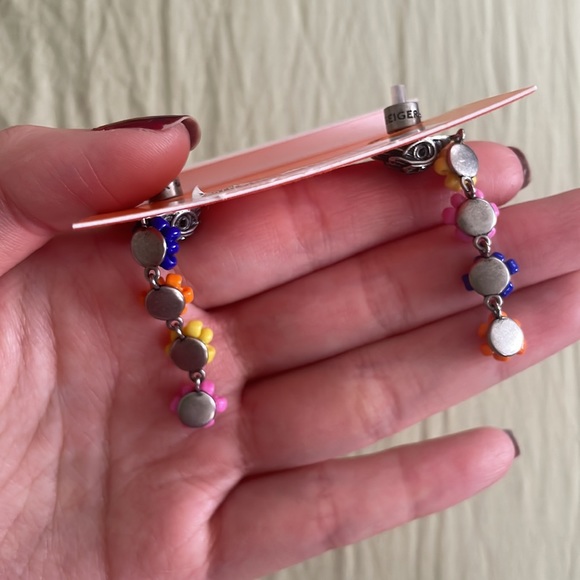 Kurt Geiger London Beaded Colorful Flower Drop Dangly Silver Eagle Head Earrings - Picture 7 of 11